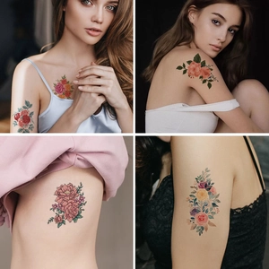 Tatouages éphémères de fleurs réalistes colorées pour les bras et le dos des femmes