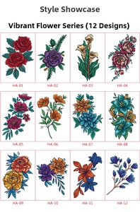 Detailed grid showing twelve sketch mandala flower temporary tattoos for chest and arms