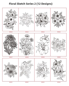 Collection of 12 sketch floral temporary tattoo designs including roses and lilies