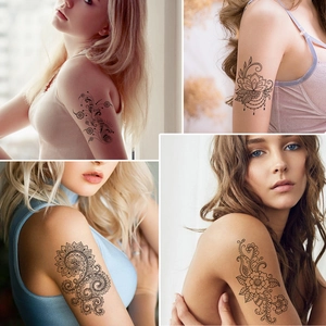 Waterproof black mandala flower temporary tattoo stickers with bohemian floral designs
