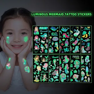 Luminous mermaid temporary tattoos for kids, glow-in-the-dark waterproof party stickers