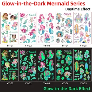 Leuchtende Meerjungfrau-Tattoos für Kinder mit Glow-in-the-Dark Ozean-Motiven für Partys