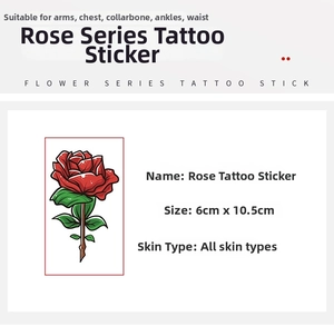 Detailansicht der roten Rosen Tattoo-Aufkleber mit Maßen 6x10,5cm für modische Körperkunst