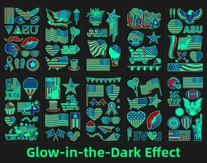 Tatuaggi temporanei luminosi per il 4 luglio con bandiera USA e motivi d'aquila