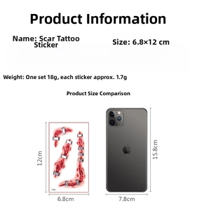 Comparaison de taille de 10 tatouages de cicatrices d'Halloween avec smartphone