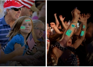 Tatuaggio temporaneo bandiera USA luminoso con effetto giorno e notte per il 4 luglio