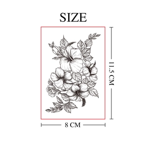 Waterproof floral sketch tattoo sticker with hibiscus flower design 11.5x8cm size