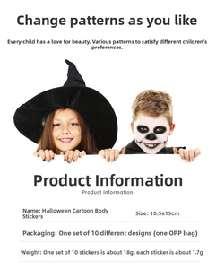 Tabella taglie dettagliata per set da 10 tatuaggi di Halloween per bambini