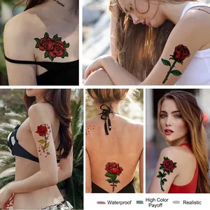 Wasserfeste rote Rosen-Tattoos für Schlüsselbein und Arm mit realistischen Farben