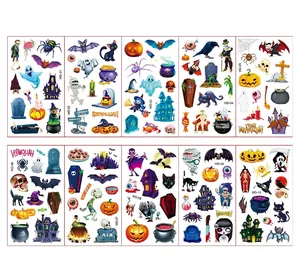 Vista dettagliata di 10 tatuaggi temporanei di Halloween con zucche e fantasmi
