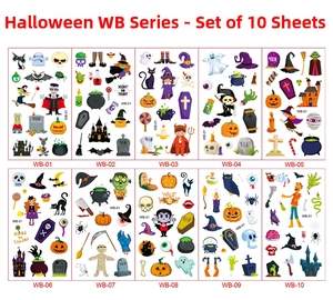 Set di 10 tatuaggi temporanei di Halloween impermeabili con zucche e fantasmi cartoon