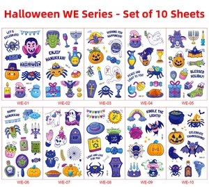 Set di 10 tatuaggi temporanei per Halloween e Hanukkah con zucche e fantasmi per bambini