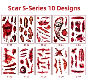 Set di 10 tatuaggi temporanei realistici con cicatrici dell'orrore per Halloween