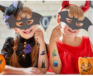 Tatuaggi temporanei di Halloween per bambini con fantasma cartoon e cappello da strega