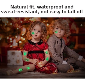 Tatouages éphémères de Noël phosphorescents pour enfants avec motifs festifs