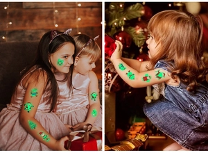Tatouages temporaires de Noël pour enfants avec effet lumineux vert dans l'obscurité