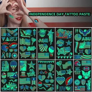 Adesivi Per Tatuaggi Temporanei Luminosi Giorno Dell Indipendenza Impermeabile Bandera USA Fourth Of July Patriottica Festa