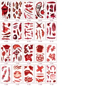 Tatouages temporaires Halloween étanches avec cicatrices et blessures sanglantes réelles