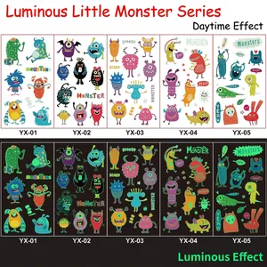 Tatouages temporaires monstres lumineux pour enfants avec effet brillant dans le noir