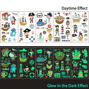 Tatuaggi temporanei pirata luminosi per bambini con navi e tesori che brillano