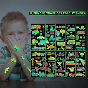 Luminous Traffic Temporary Tattoo Stickers Glow In The Dark Waterproof Cartoon Car Plane Truck Design For Kids Party