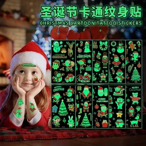 Glow-in-the-dark Christmas temporary tattoos for kids with festive cartoon patterns