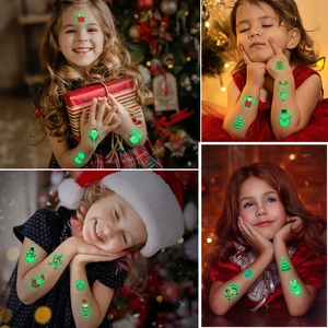Glow in the dark Christmas tattoo stickers for kids featuring Santa and reindeer motifs