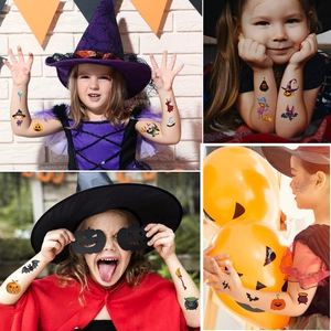 Tatuaggi temporanei Halloween per bambini con disegni colorati di zucca e pipistrello
