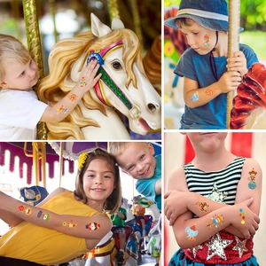 Waterproof circus temporary tattoos for kids featuring cartoon lions and clowns on children