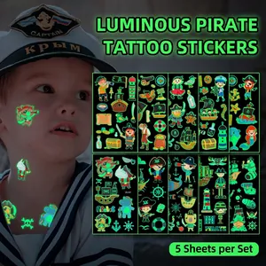 Adesivi Per Tatuaggi Temporanei Luminosi Pirata Bambini Brilla Al Buio Impermeabile Cartone Animato Corpo Viso Festa