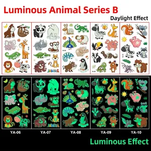 Tatouages animaux lumineux pour enfants avec effet brillant dans l'obscurité