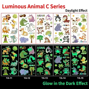 Tatouages animaux fluorescents pour enfants avec effet lumineux de jour et de nuit