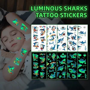 Luminous Shark Tattoo Stickers For Kids Glow In Dark Waterproof Temporary Body Art Tattoos For Birthday Party Decoration