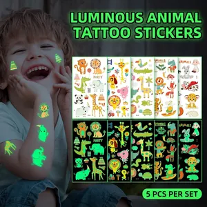 Luminous cartoon animal temporary tattoos set for kids party waterproof 5 sheets stickers