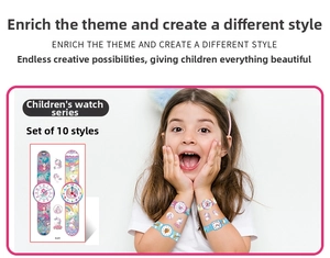 Tatouages temporaires pour enfants style montre avec licornes et motifs arc-en-ciel