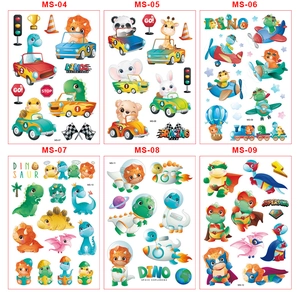 Detailed grid of cartoon dinosaur and animal waterproof tattoo stickers for kids