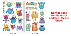 Detail of colorful cartoon monster tattoo stickers including MS-19 and MS-20 styles