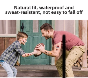 Waterproof American football temporary tattoos shown on arm and face in outdoor scene