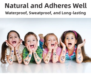 Waterproof cartoon tattoos for kids featuring astronauts and dinosaurs on arms