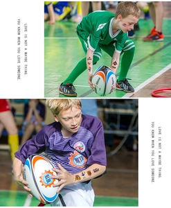 Detail of waterproof rugby temporary tattoos featuring helmets and sports slogans for kids
