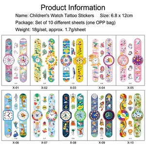 Lot de 10 planches de tatouages temporaires montre pour enfants avec motifs animaux