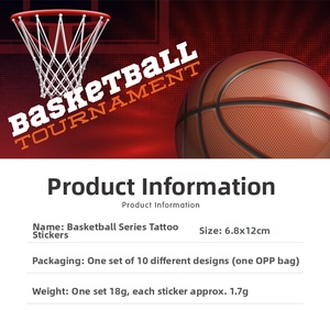 Size specifications for 10-piece waterproof basketball cartoon temporary tattoo set