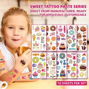 Waterproof Temporary Tattoos Dessert Sweets Cartoon Theme Birthday Party Body Art Stickers For Kids Children