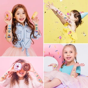 Waterproof dessert cartoon temporary tattoos with donuts and cupcakes for kids party stickers