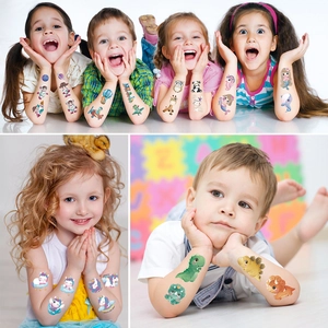 Waterproof cartoon temporary tattoos for kids featuring astronauts, unicorns and dinosaurs