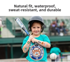 Waterproof baseball temporary tattoo stickers on girl athlete's arm at the ball field