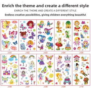 Lot de 10 autocollants tatouages fée et papillon pour enfants avec motifs arc-en-ciel et château