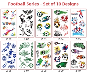 Grille de 10 tatouages temporaires de football pour fêtes sportives d'enfants