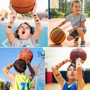 Waterproof basketball themed temporary tattoos featuring cartoon players and flaming balls