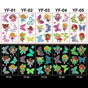 Luminous fairy and butterfly temporary tattoo stickers for kids showing day and night glow effects